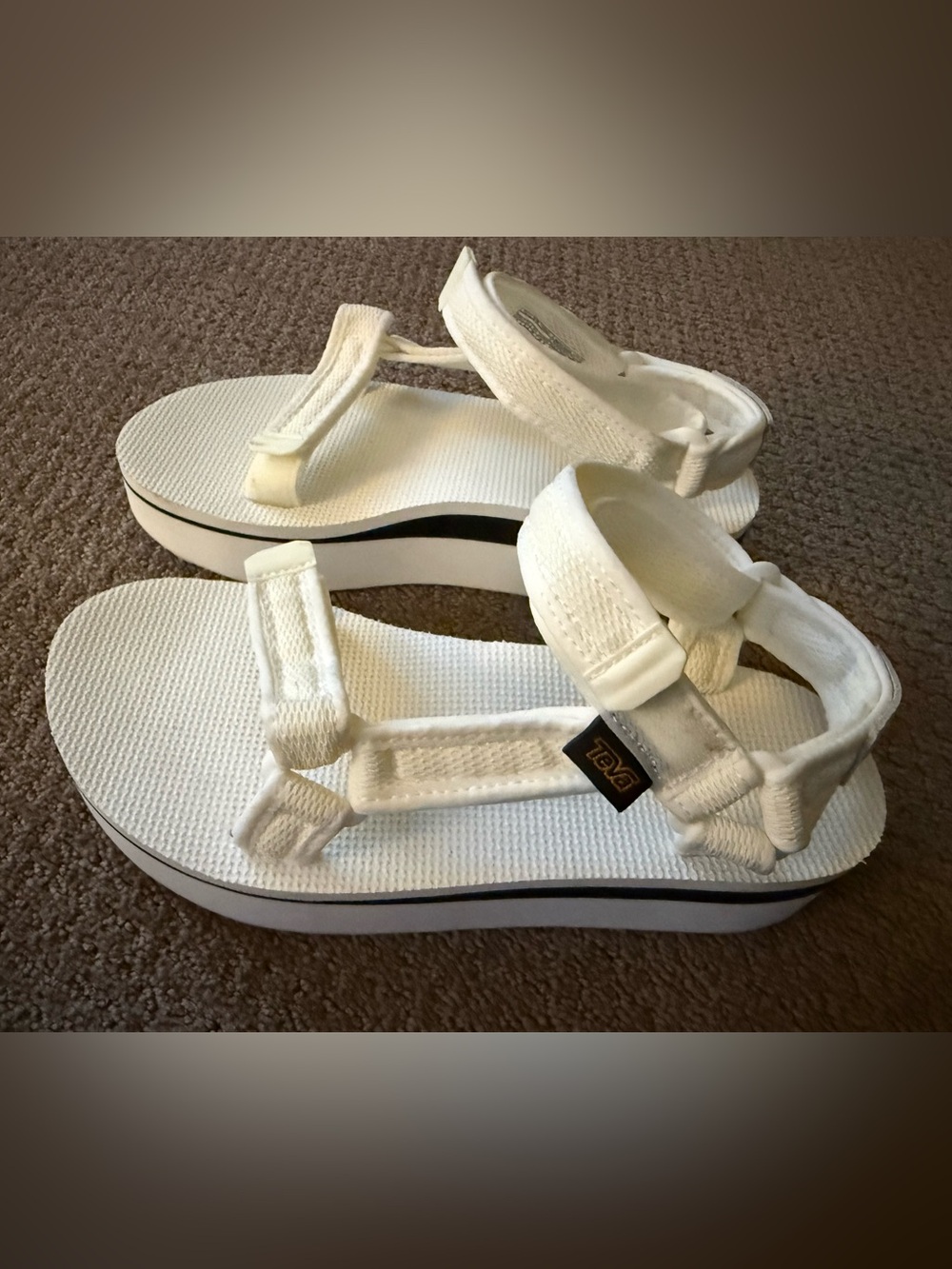 Teva Women's White Platform Velcro adjustable Strap Sandals